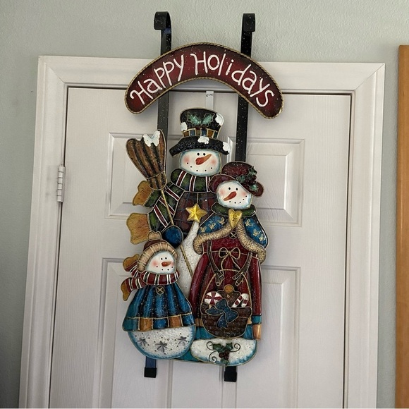 Snowman Family Metal Wall Christmas Seasonal Wall Décor Sleigh 34” - Picture 3 of 6